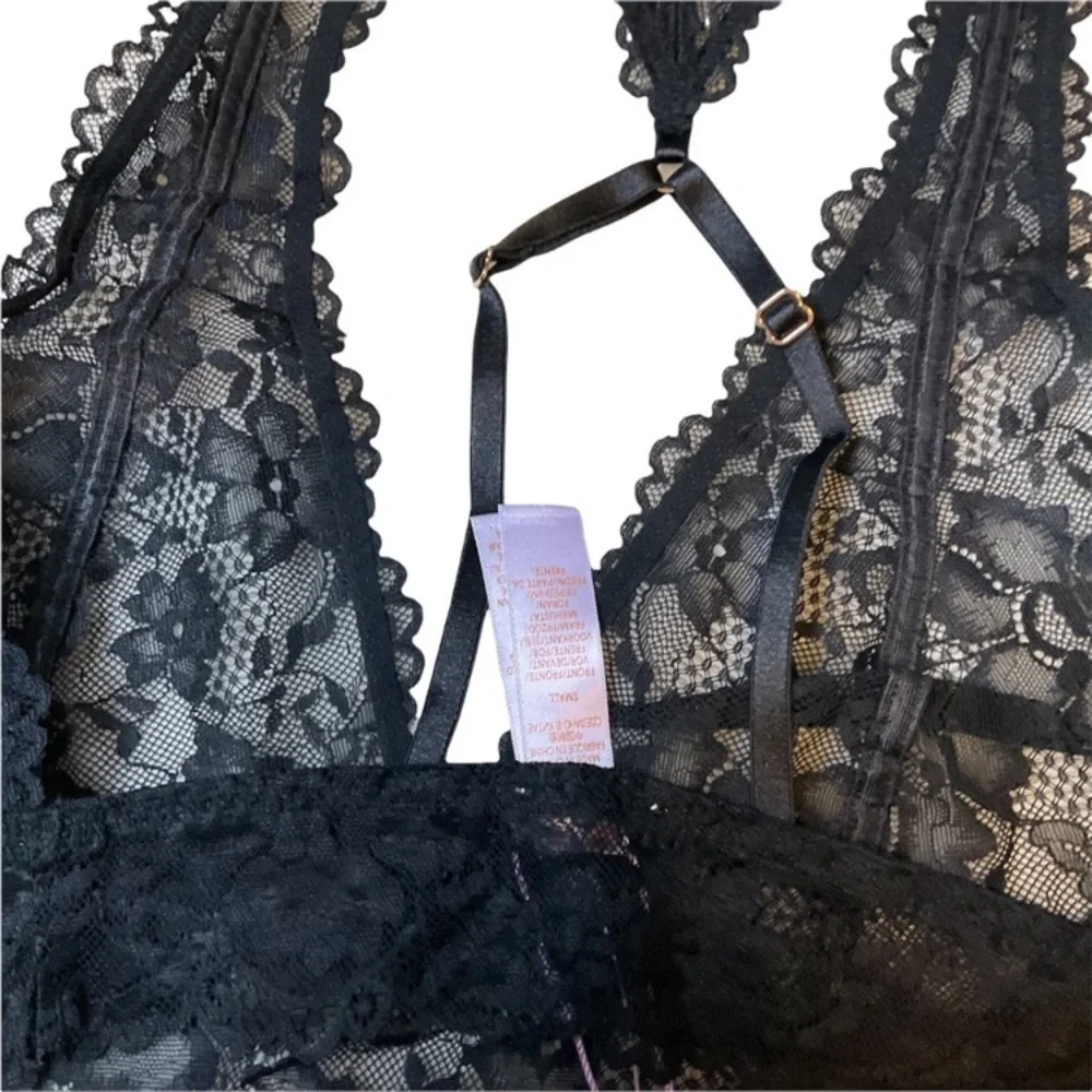 (A4) Savage x Fenty Black Lace‎ Halter Neck Bralette, Size Small, NWT